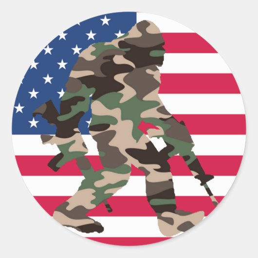 Bigfoot Sasquatch Camo Ronde Sticker (Voorkant)