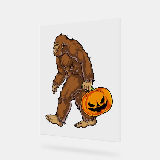 Bigfoot Sasquatch Carry Scary Pumpkin T shirt Acryl Bord (Hoek)