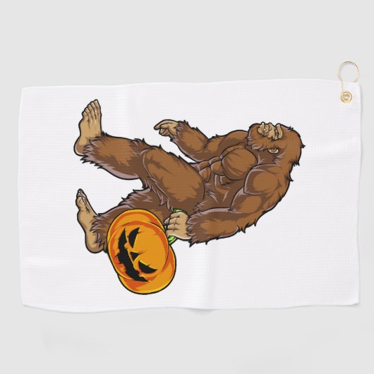 Bigfoot Sasquatch Carry Scary Pumpkin T shirt Golfhanddoek (Horizontaal)