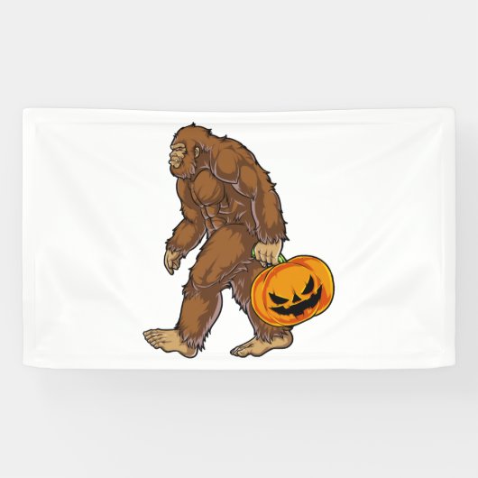 Bigfoot Sasquatch Carry Scary Pumpkin T shirt Spandoek (Horizontaal)