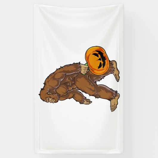 Bigfoot Sasquatch Carry Scary Pumpkin T shirt Spandoek (Verticaal)