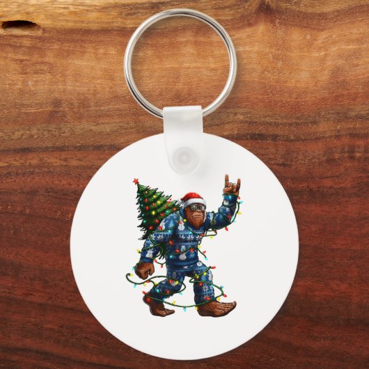 Bigfoot Sasquatch Christmas Tree Santa Hat Lights Sleutelhanger (Voorkant)
