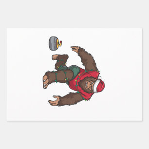 Bigfoot Sasquatch Curling Kerstmis 2026 Vakantie Inpakpapier Vel