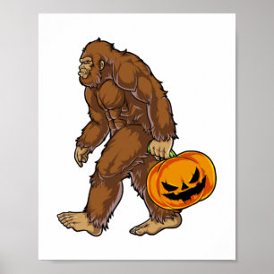 Bigfoot Sasquatch die een eng pompoen draagt T-shi Poster