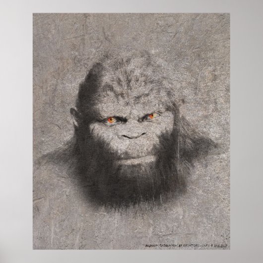 BIGFOOT SASQUATCH DRAWING PORTRAIT ORANJE OGEN POSTER (Voorkant)