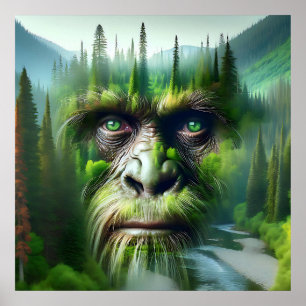 Bigfoot Sasquatch Dubbele Belichting met Bos Poster