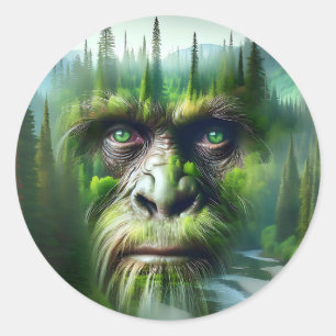 Bigfoot Sasquatch Dubbele Belichting met Bos Ronde Sticker