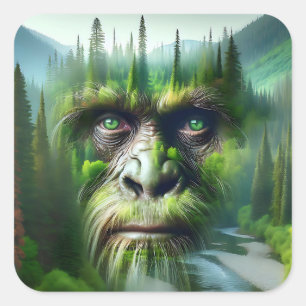 Bigfoot Sasquatch dubbele belichting met bos Vierkante Sticker