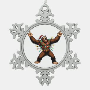 Bigfoot Sasquatch Duivelhoorns Kerst 2026 Rock  Tin Sneeuwvlok Ornament