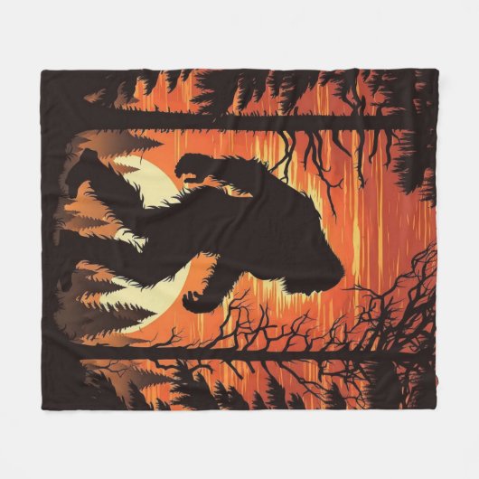 Bigfoot Sasquatch Forest zonsondergang Fleece Deken (Voorkant (Horizontaal))