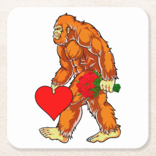 Bigfoot Sasquatch Funny Valentijnsdag Love Vierkante Kartonnen Onderzetter