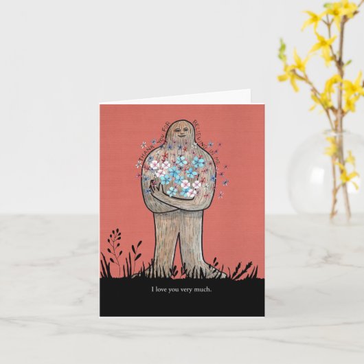 Bigfoot Sasquatch Grateful Liefde Vriendschap Grap Kaart (Gele Bloem)