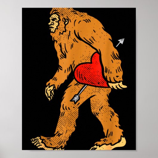 Bigfoot Sasquatch Heart With Arrow Funny Valentine Poster (Voorkant)