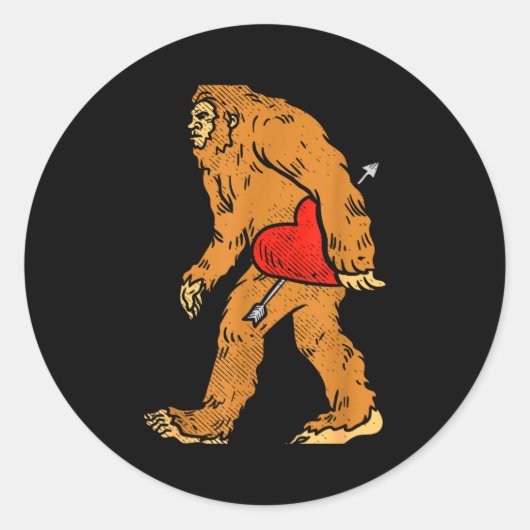 Bigfoot Sasquatch Heart With Arrow Funny Valentine Ronde Sticker (Voorkant)