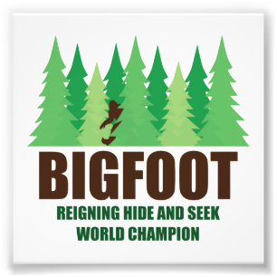 Bigfoot Sasquatch Huid en Seek World Champion Foto Afdruk
