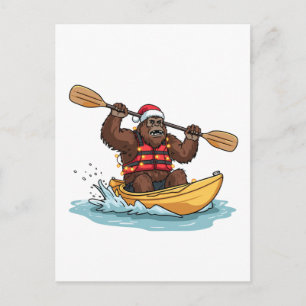 Bigfoot Sasquatch Kajakvaren Kerst Water Sport Briefkaart