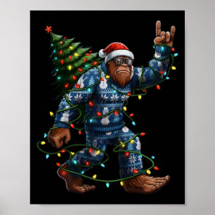 Bigfoot Sasquatch Kerstboom Kerstman Hoed Lichtjes Poster