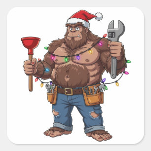 Bigfoot Sasquatch Loodgieter Kerst 2026 Vakantie Vierkante Sticker