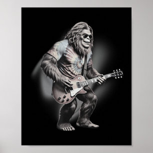 Bigfoot, Sasquatch Retro Gitaar Jam, Fun Good Vibe Poster