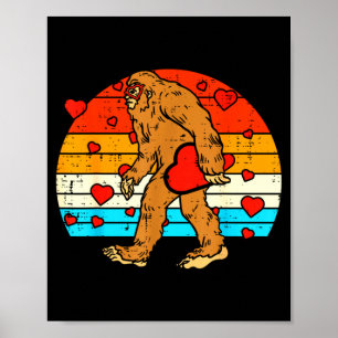 Bigfoot Sasquatch Retro Hart Grappige Valentijnsda Poster