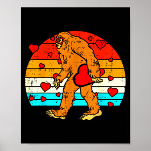 Bigfoot Sasquatch Retro Hart Grappige Valentijnsda Poster