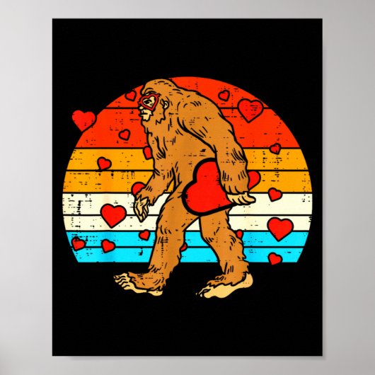 Bigfoot Sasquatch Retro Heart Funny Valentines Day Poster (Voorkant)
