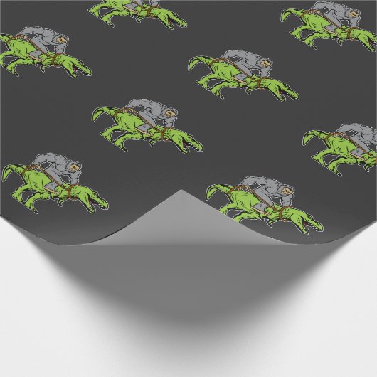 Bigfoot Sasquatch Riding Dinosaur T rex Cadeaupapier (Hoek)
