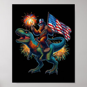 Bigfoot Sasquatch Riding Dinosaur T Rex. Grappig 4 Poster