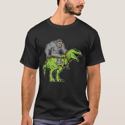 Bigfoot Sasquatch Riding Dinosaur T rex T-shirt
