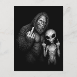 Bigfoot Sasquatch Ruimte Alien Middelvinger Feestdagenkaart