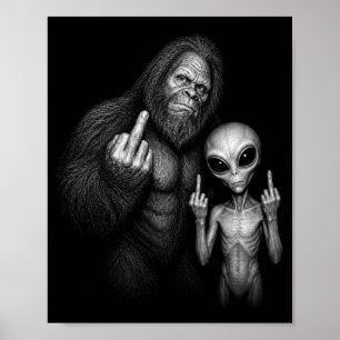 Bigfoot Sasquatch Ruimte Alien Middelvinger Poster
