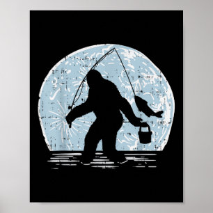 Bigfoot Sasquatch Vissen Maan Grappige Visser Ang Poster
