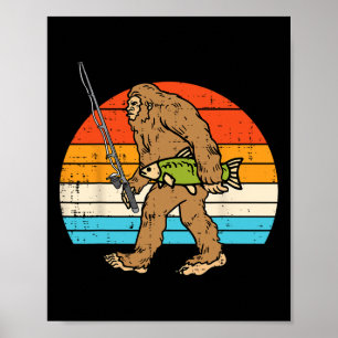 Bigfoot Sasquatch Vissen Retro Visser Mannen Vrouw Poster