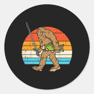 Bigfoot Sasquatch Vissen Retro Visser Mannen Vrouw Ronde Sticker