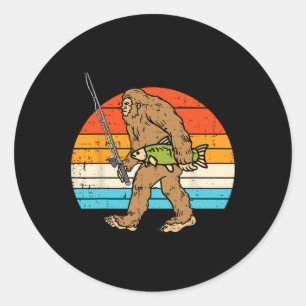 Bigfoot Sasquatch Vist Retro Visser Mannen Vrouwen Ronde Sticker
