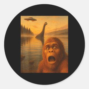 Bigfoot Selfie Met Loch Ness Ufo Alien Geschenken Ronde Sticker