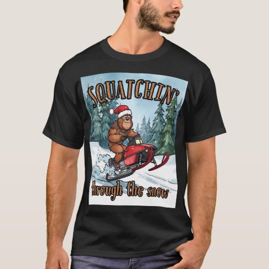 Bigfoot Squatchin' through the Snow Christmas T-shirt (Voorkant)