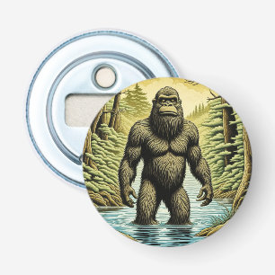 Bigfoot staand in Water Cartoon Button Flesopener