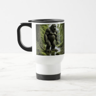 Bigfoot staande in een Creek Cartoon Reisbeker