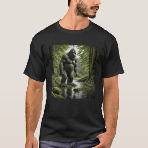 Bigfoot staande in een Creek Cartoon T-shirt