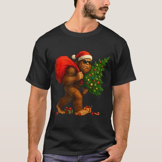 Bigfoot Stealing Christmas Tree Lights Xmas Boys M T-shirt (Voorkant)