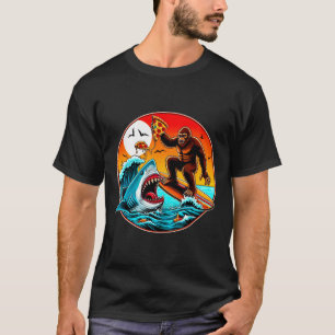 Bigfoot Surfen Eet Pizza Haai Aangrijpen Grappige T-shirt