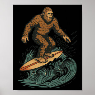 Bigfoot surfen Retro strand Cryptid Kunst voor zom Poster