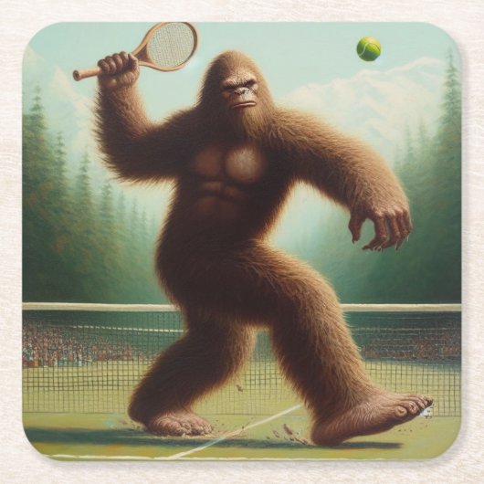 Bigfoot Tennis Vierkante Kartonnen Onderzetter (Voorkant)