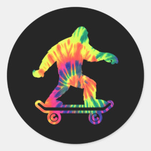 Bigfoot Tie Dye Hippie Skateboarders Sasquatch Ronde Sticker