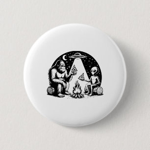 Bigfoot Ufo Alien Pizza Kampvuur Wandelende Camper Ronde Button 5,7 Cm