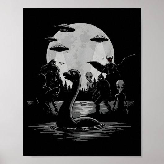 Bigfoot Ufo Loch Ness Monster Mothman And Aliens! Poster (Voorkant)