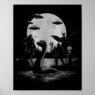 Bigfoot Ufo Loch Ness Monster Mothman En Buitenaar Poster