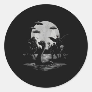 Bigfoot Ufo Loch Ness Monster Mothman En Buitenaar Ronde Sticker