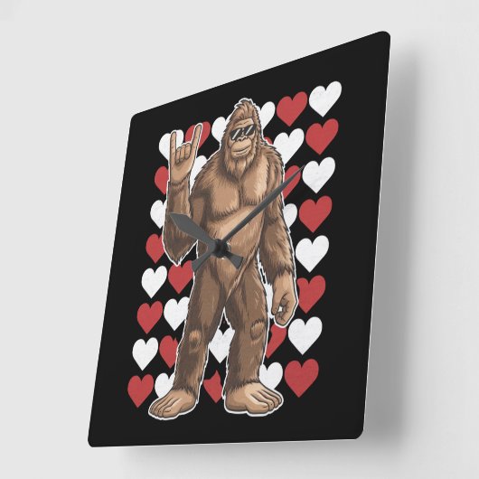 Bigfoot Valentijnsdag Funny Hearts Sasquatch Liefd Vierkante Klok (Hoek)